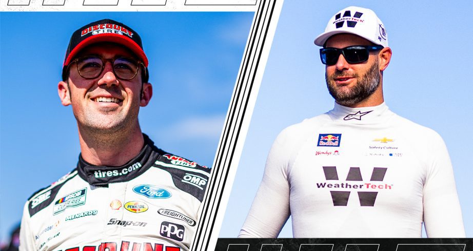 Austin Cindric and Shane van Gisbergen look on.