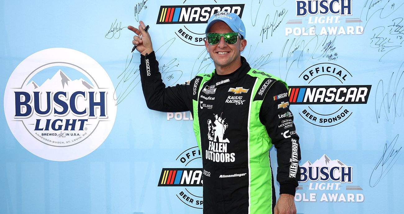 aj allmendinger is on the pole for saturday's nascar cup series race at bristol