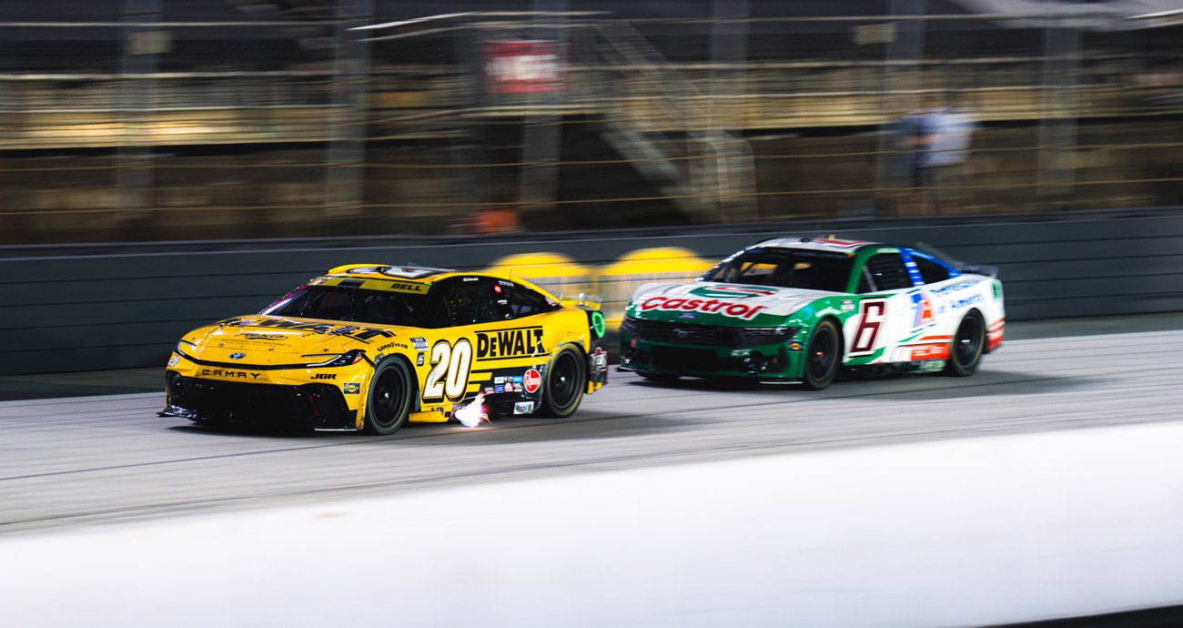 Christopher Bell and Brad Keselowski race into Turn 3 at Bristol.