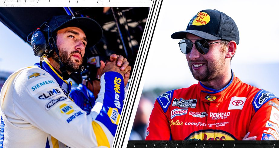 Graphic of Chase Elliott and Chase Briscoe looking on.