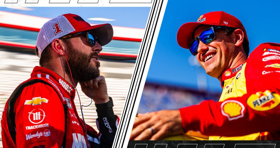 Graphic of Ross Chastain and Joey Logano looking on.