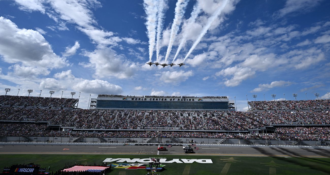 The U.S. Air Force Thunderbirds do a flyover at Daytona International Speedway for the 2026 Daytona 500.