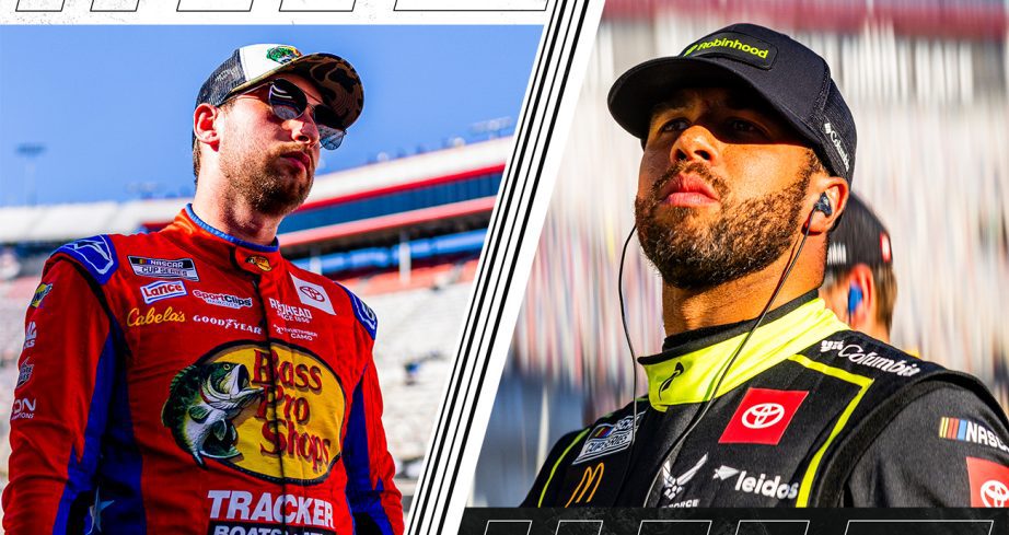 Chase Briscoe and Bubba Wallace look on.