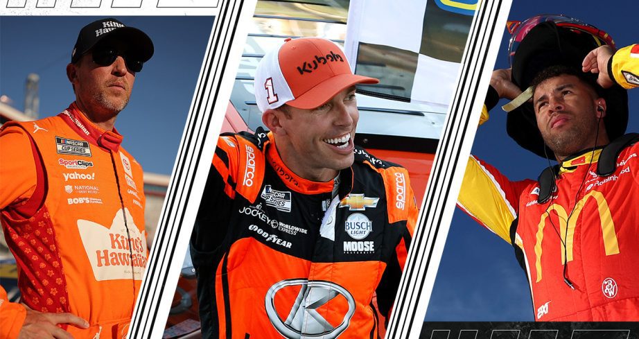 Split image of Denny Hamlin, Ross Chastain and Bubba Wallace.