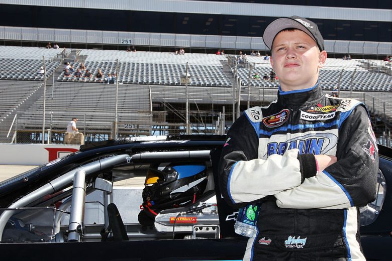 Justin Haley looks on at Dover.