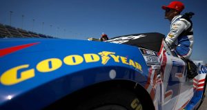 Kyle Larson loads into the No. 5 Chevrolet for Cup Series qualifying at Kansas Speedway