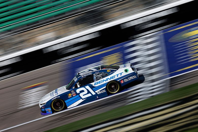 Austin Hill drives at Kansas.