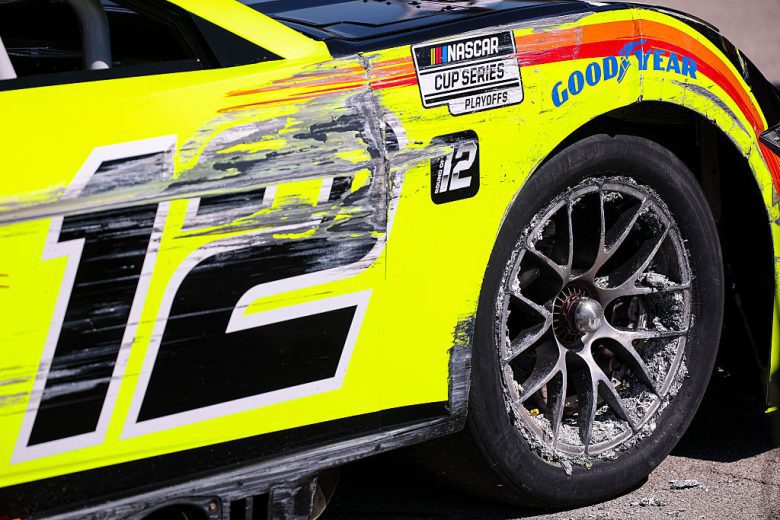 Ryan Blaney's damaged car at Kansas.