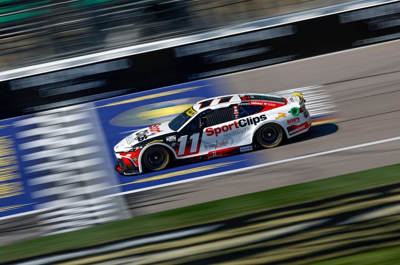 Denny Hamlin drives at Kansas.