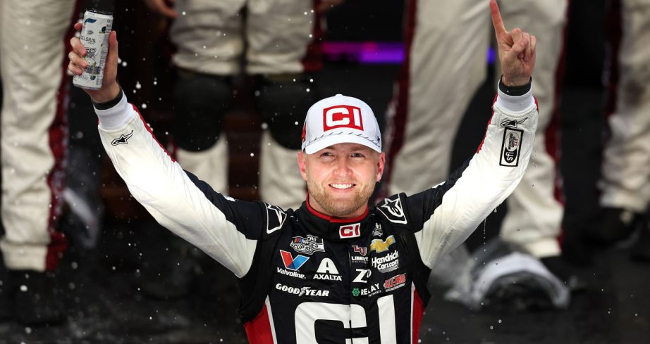 William Byron celebrates at Martinsville Speedway.