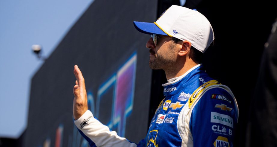 Chase Elliott waves during driver intros at Kansas.
