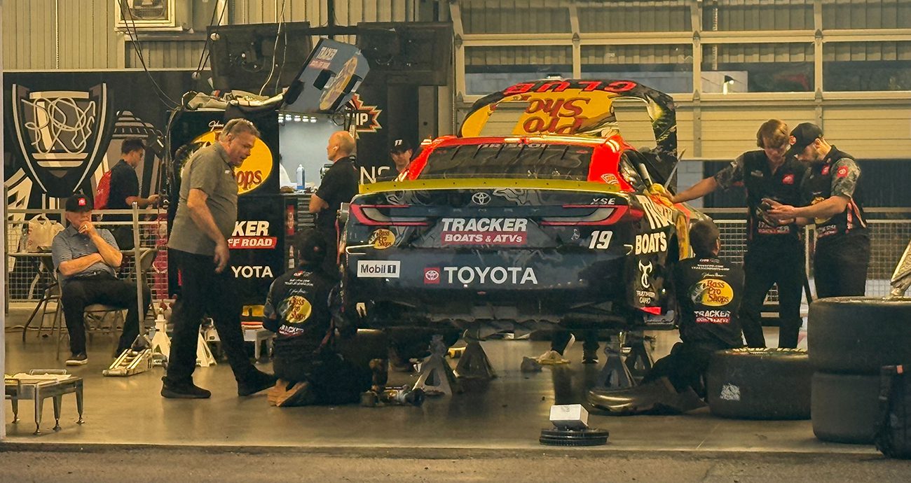 chase briscoe's car sits in the cup series garage at phoenix