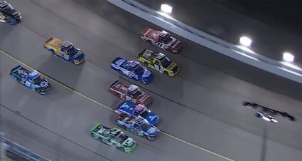 Seven-wide! Heim goes from 10th to second on overtime restart