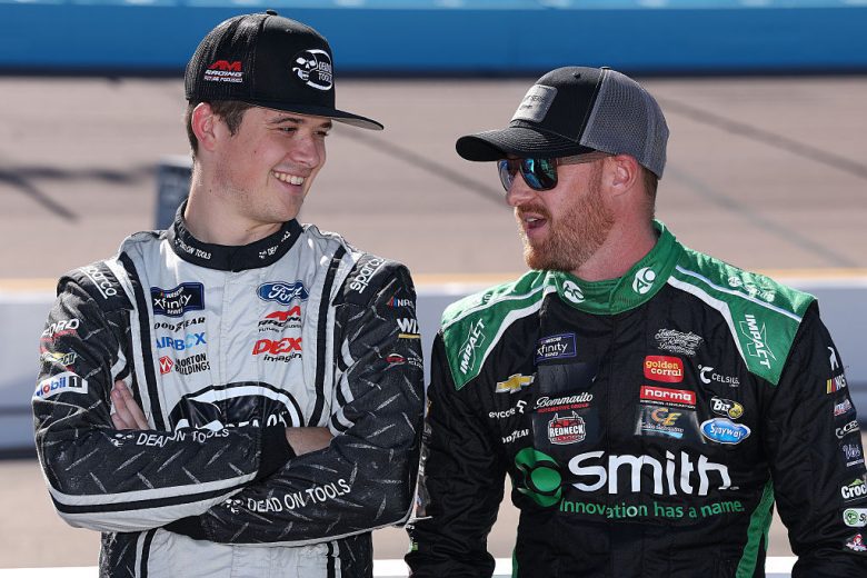 Harrison Burton and Jeb Burton talk at Phoenix.