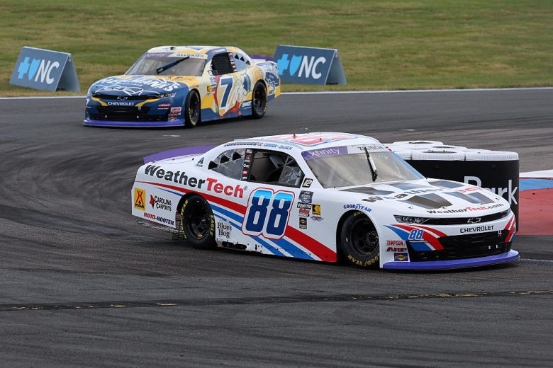 Connor Zilisch and Justin Allgaier drive at Charlotte Roval.