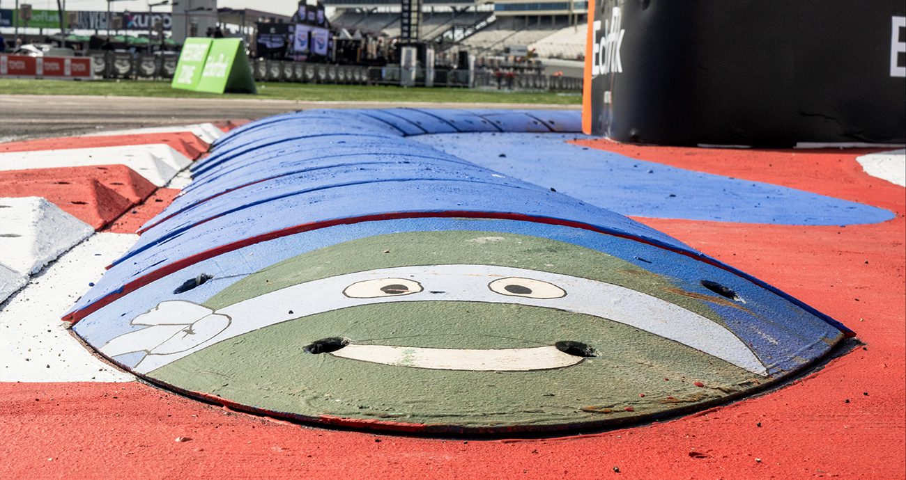 View of ninja turtle style curb at the Roval.