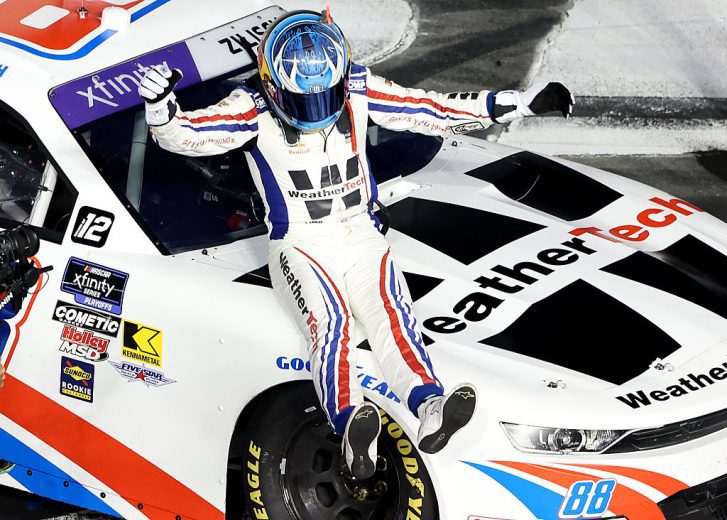 Connor Zilisch celebrates after winning at Charlotte Roval.