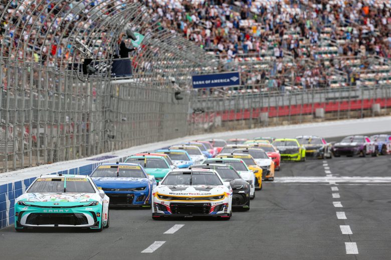 View of the field racing at the Roval.
