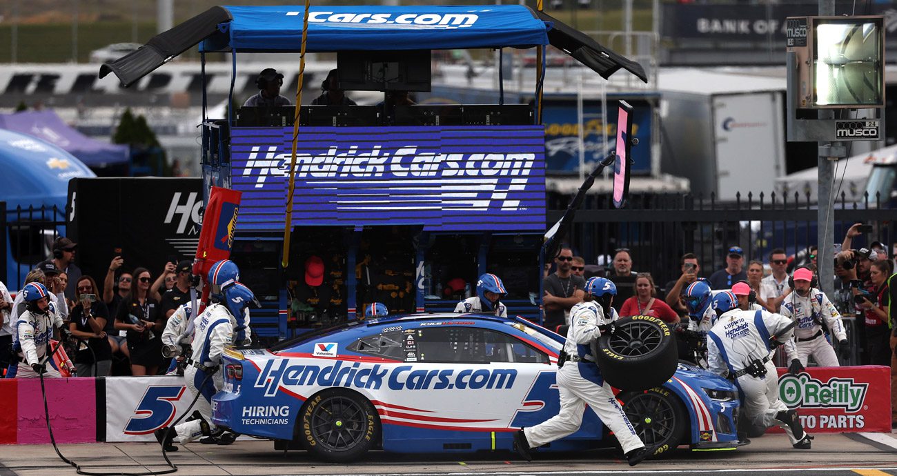 Kyle Larson pits at the Charlotte Roval.