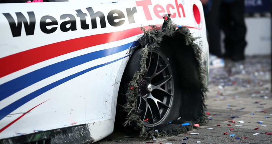 View of the tires after a burnout.