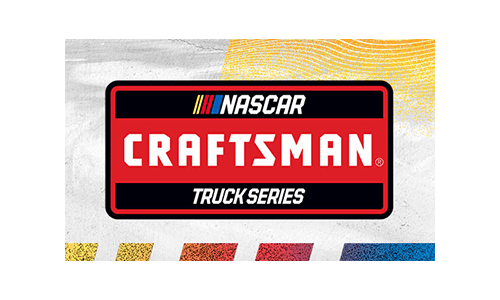 NASCAR CRAFTSMAN Trcuk Series logo featuring bold text and red, yellow, and blue NASCAR stripes on a textured background. Promo Image
