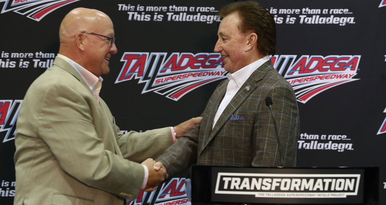 Grant Lynch (L) shakes the hand of Richard Childress (R).