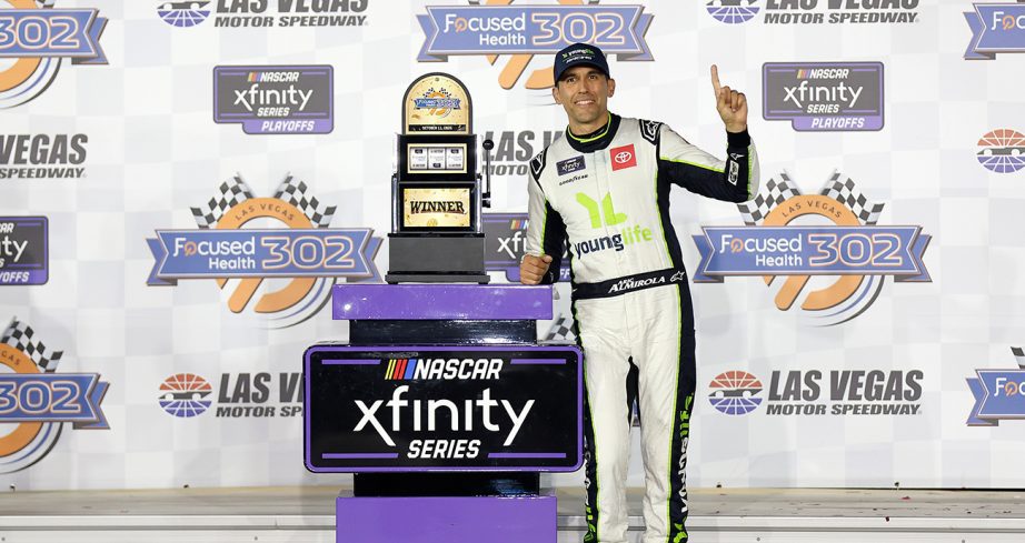 aric almirola wins the nascar xfinity series race at las vegas