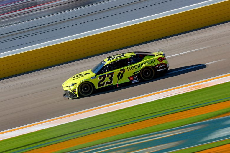Bubba Wallace races in the No. 23 Toyota at Las Vegas Motor Speedway.