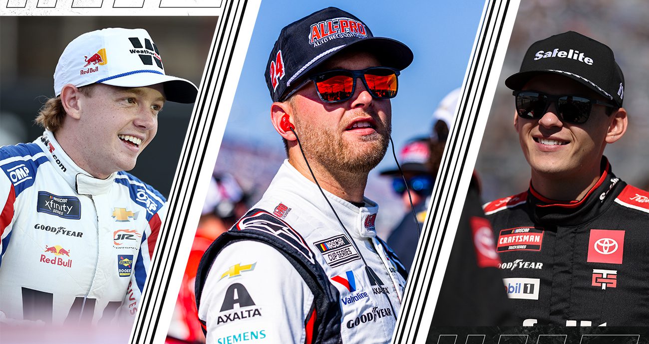 A split image depicting Connor Zilisch (L), William Byron (C) and Corey Heim (R).