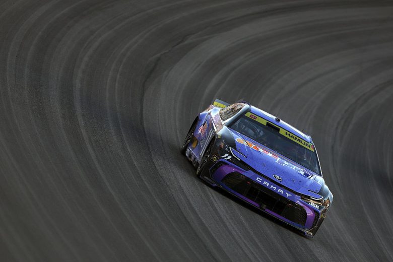 Denny Hamlin races in the No. 11 Joe Gibbs Racing Toyota.