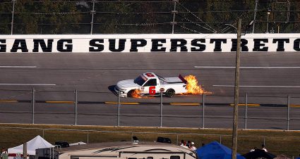 Norm Benning’s truck goes aflame after Talladega engine failure