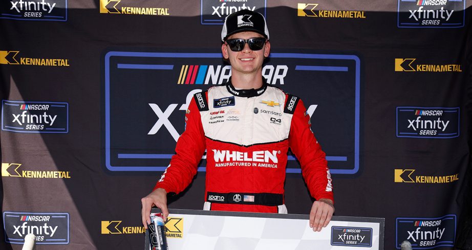 jesse love wins the nascar xfinity series pole at talladega
