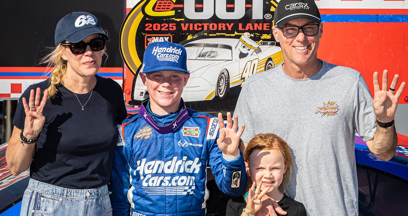 Keelan and Kevin Harvick racing late models at North Wilkesboro
