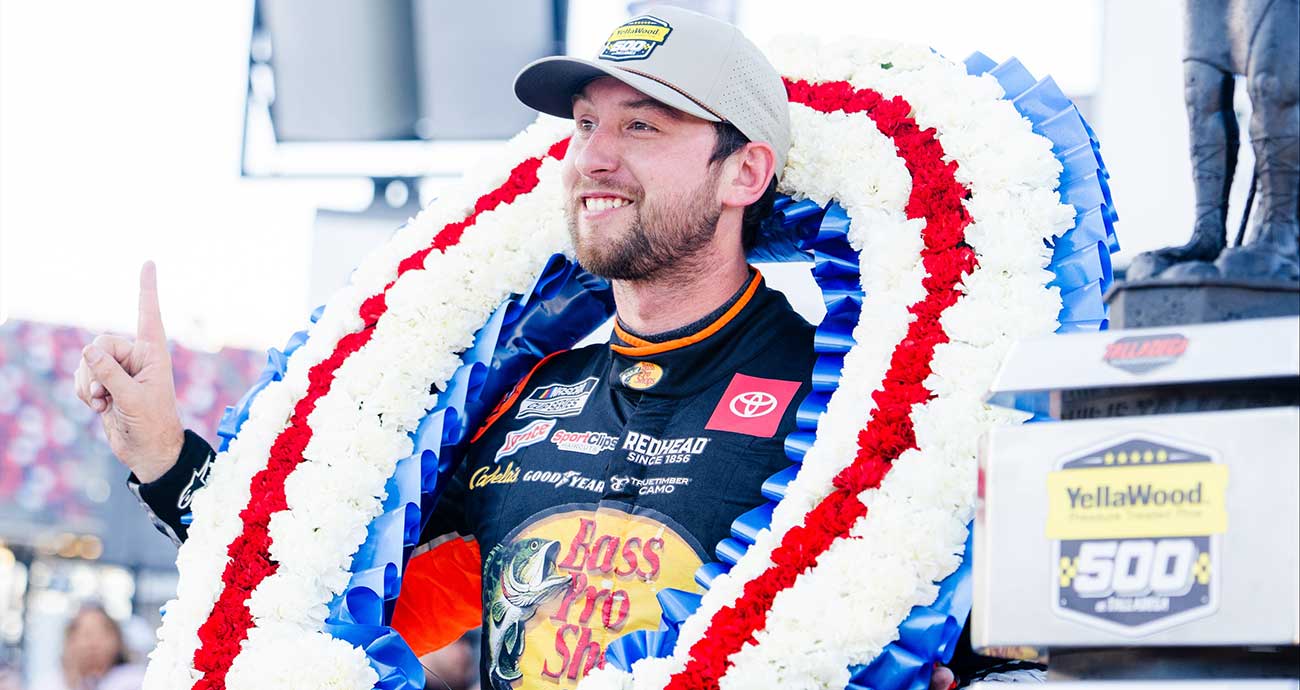 Chase Briscoe celebrates in Victory Lane at Talladega Superspeedway