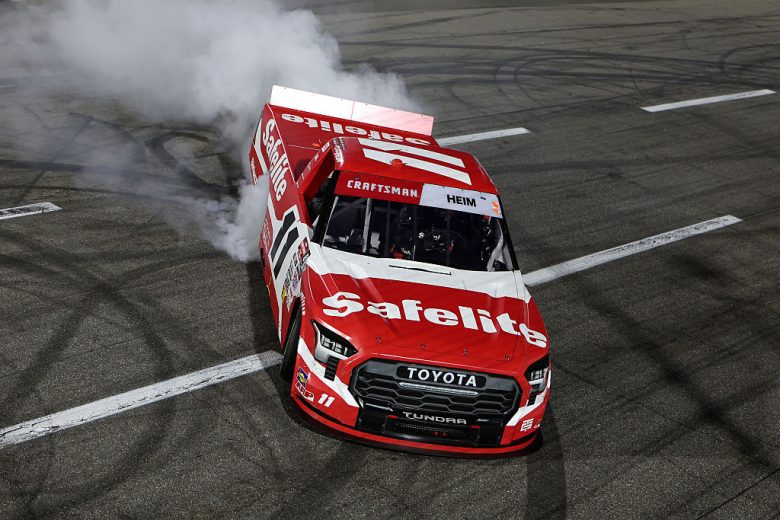 Corey Heim celebrates with a burnout at Martinsville.