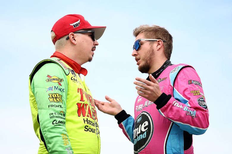Brennan Poole and Garrett Smithley chat at Martinsville.