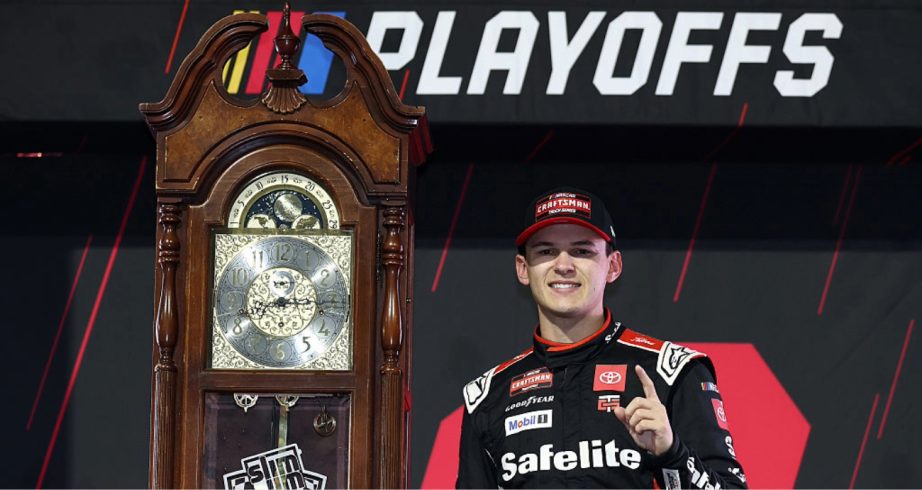 Corey Heim celebrates in Victory Lane at Martinsville.