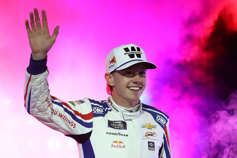 Connor Zilisch waves to fans at Martinsville.