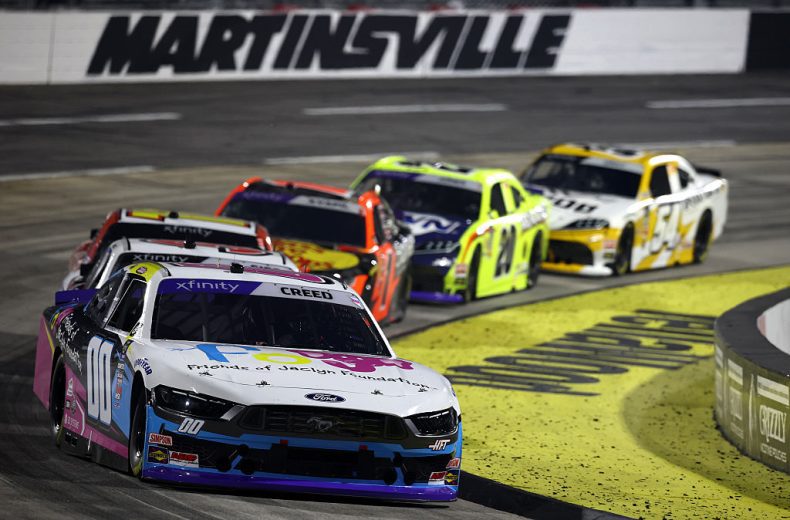 Sheldon Creed and others drive at Martinsville.
