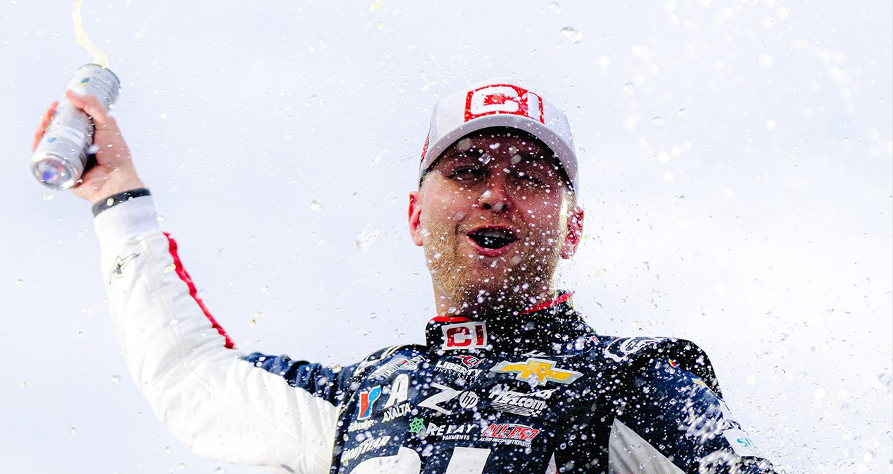 William Byron celebrates in Victory Lane.