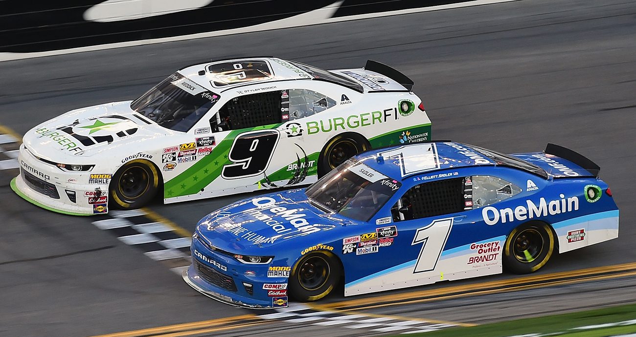 tyler reddick and elliott sadler in a close xfinity series finish at daytona