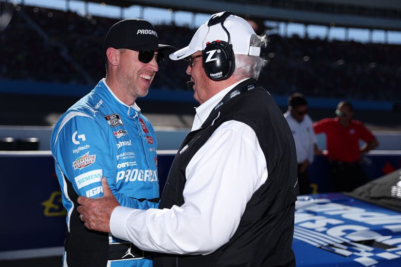 Denny Hamlin talks to Rick Hendrick at Phoenix.