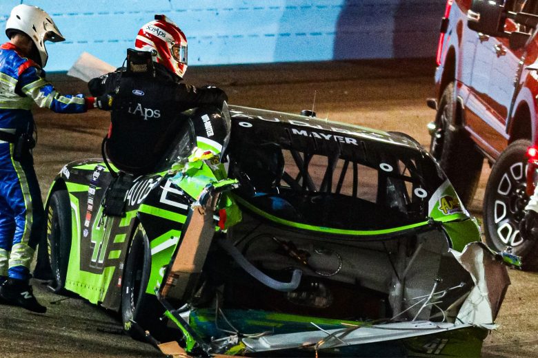 Ryan Sieg's wrecked car at Phoenix.