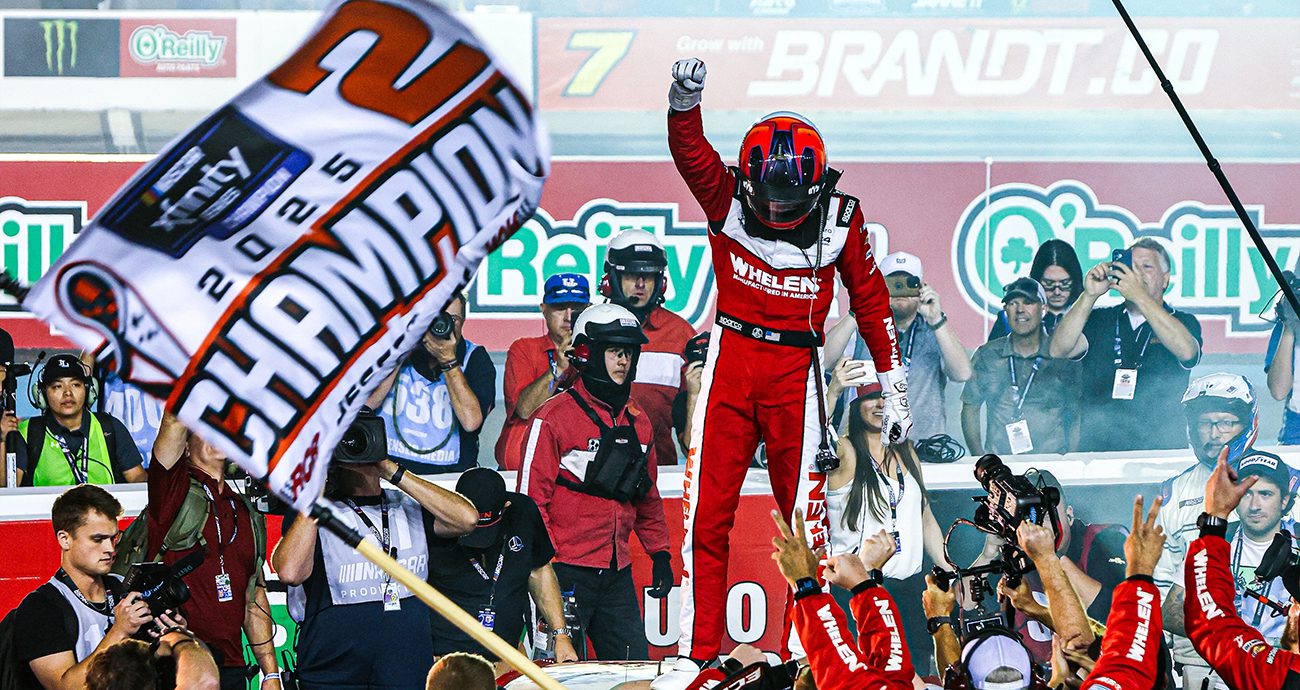 Jesse Love celebrates Xfinity Series championship. 