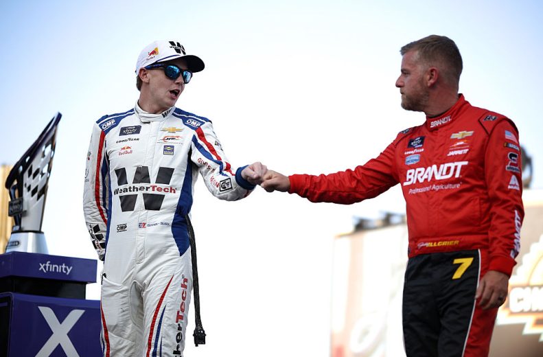 Connor Zilisch and Justin Allgaier greet at Phoenix.