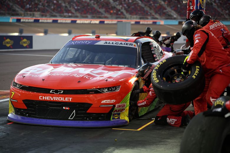 Justin Allgaier pits at Phoenix.