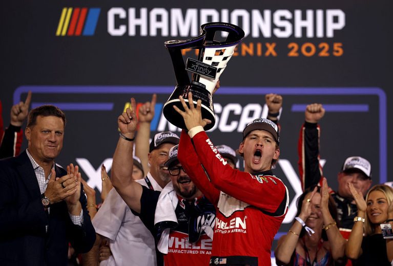 Jesse Love celebrates after winning the title at Phoenix.