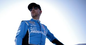 Denny Hamlin, driver of the #11 Progressive Toyota, looks on during qualifying for the NASCAR Cup Series Championship at Phoenix Raceway on November 01, 2025 in Avondale, Arizona.