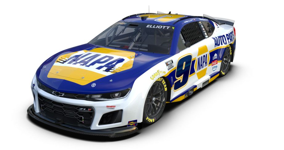 A view of Chase Elliott's No. 9 NAPA Auto Parts paint scheme for the 2026 NASCAR Cup Series season.
