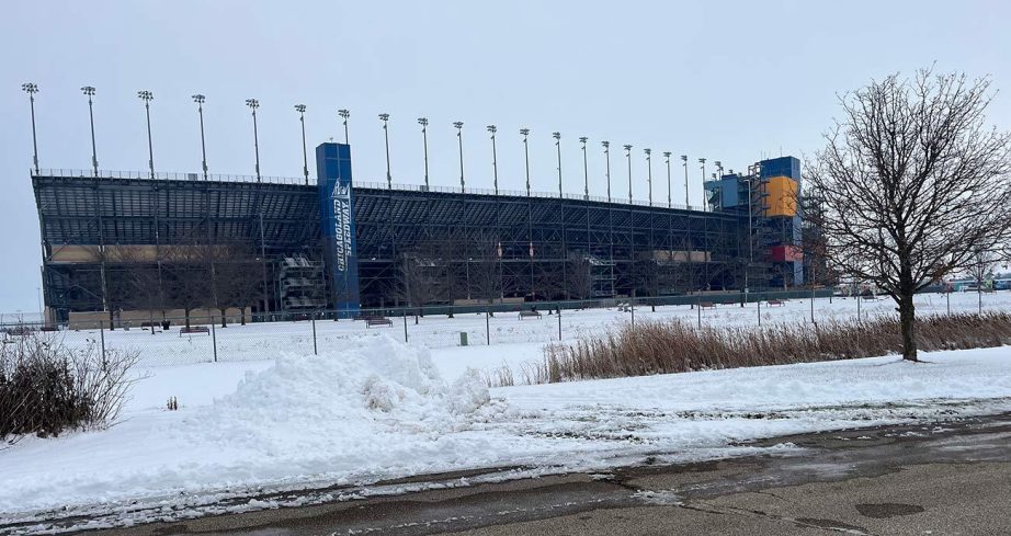 Snow at Chicagoland Speedway.
